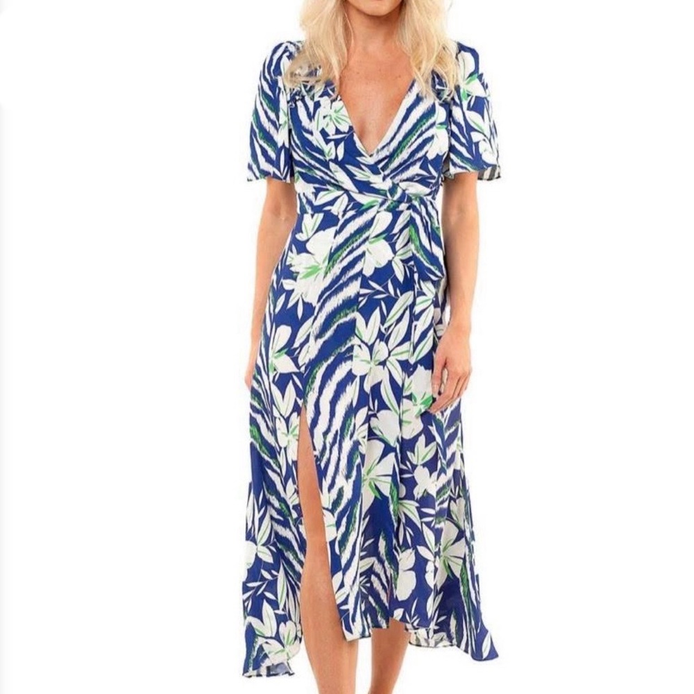 NWT | French Connection | Clement Blue Diah Crepe Wrap Dress | XS